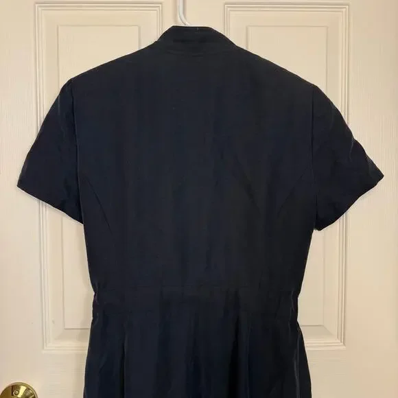 Vintage Liz Claiborne Wrap Dress Mandarin Collar 10 Petite Black Belted GUC - Picture 6 of 10